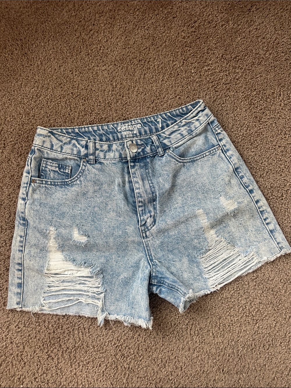 refuge Light Blue Distressed Denim Jean Shorts